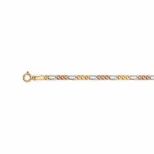 Tri-color gold chain bracelet with spring clasp