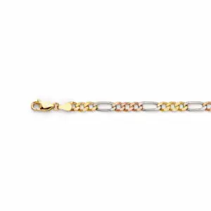 Tri-color Figaro chain bracelet with lobster clasp