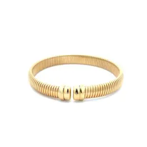Gold ribbed cuff bracelet with open ends