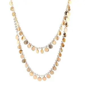 Layered gold disc charm necklace