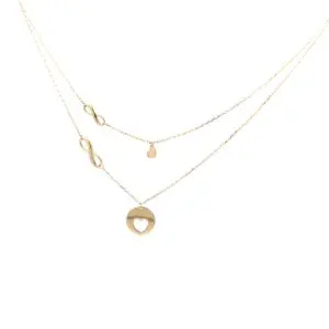 Layered gold necklaces with heart and infinity