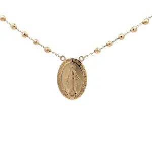 Gold beaded Virgin Mary medal necklace