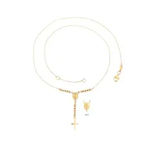 Gold rosary necklace with cross pendant