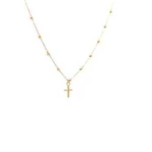 Gold beaded chain necklace with cross pendant
