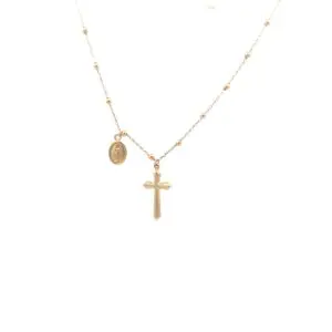 Gold cross pendant on beaded chain