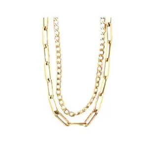 Layered gold paperclip and curb chain necklaces