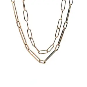 Layered gold paperclip chain necklaces