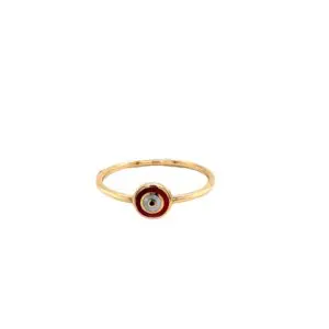 Gold evil eye ring with red enamel