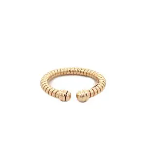 Gold ribbed open cuff bracelet