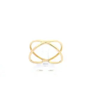 Gold crossover ring on white background