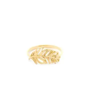 Gold feather ring on white background