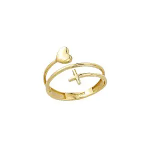 Gold ring with heart and cross