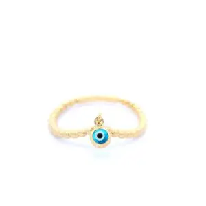 Gold beaded ring with blue evil-eye charm