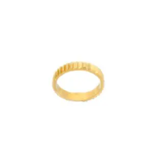 Gold ridged band ring on white background