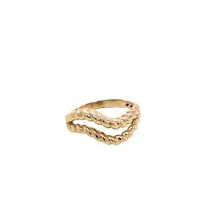 Gold twisted double-band rope ring