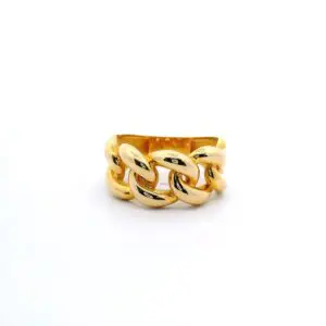 Polished gold chain-link statement ring