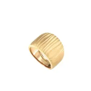 Wide gold ribbed band ring