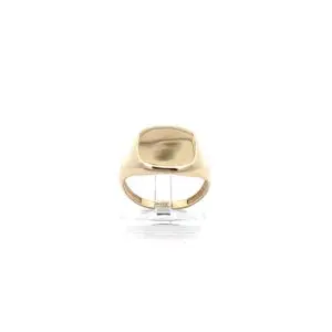 Polished gold signet ring on clear stand