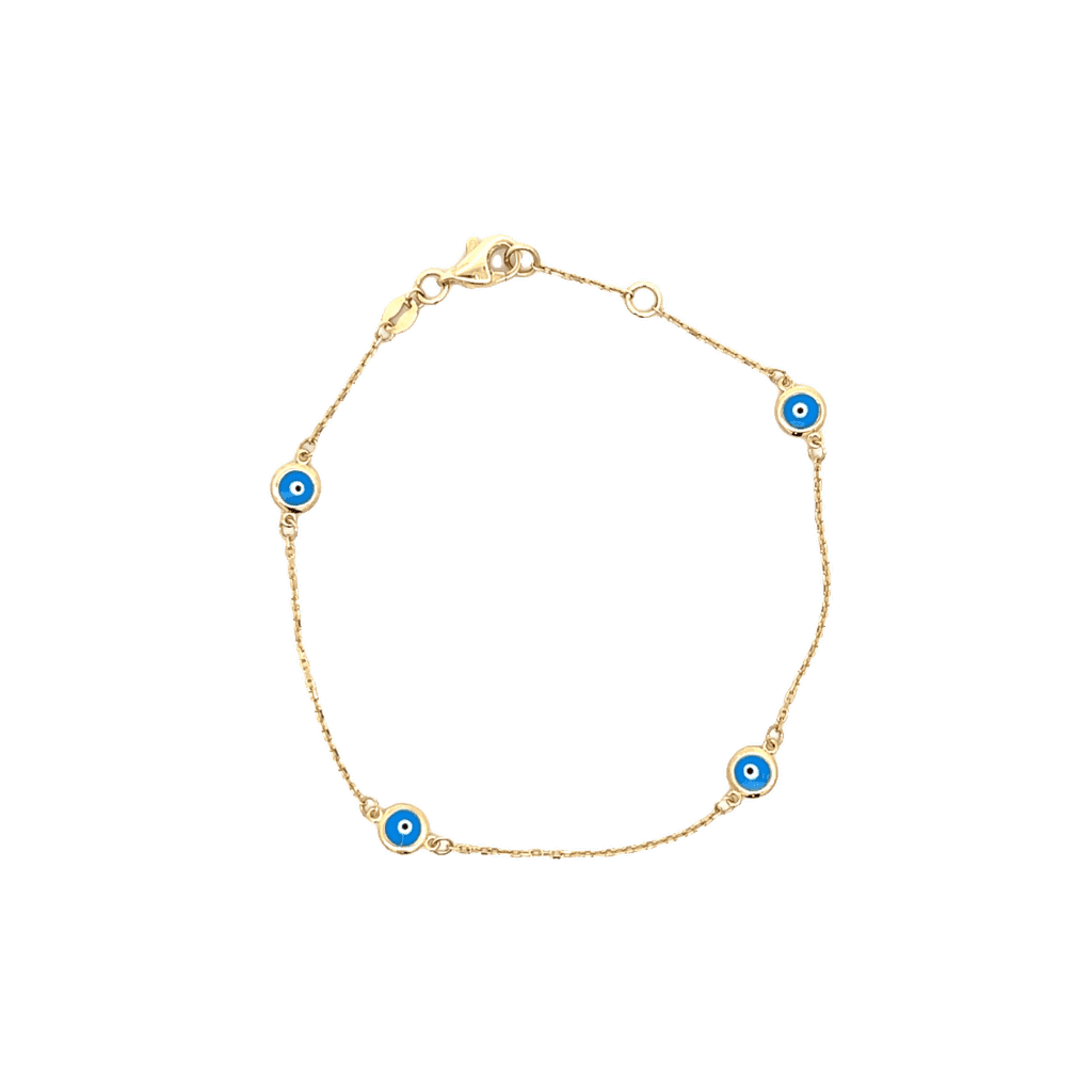 Gold chain bracelet with blue evil-eye charms