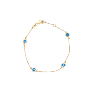 Gold chain bracelet with blue evil-eye charms