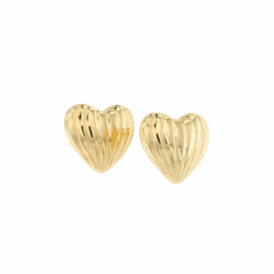 Gold ribbed heart stud earrings