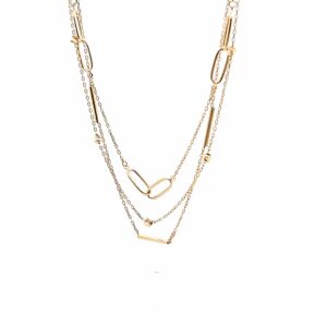 Three-layer gold chain necklace with oval links