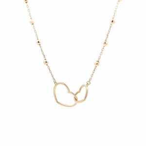 Gold necklace with interlocking heart pendants