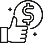 Thumbs up with dollar sign coin icon