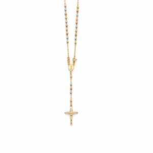 Gold rosary necklace with crucifix pendant