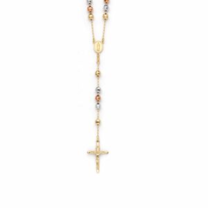 Tri-color beaded rosary with gold crucifix