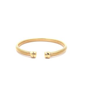 Gold ribbed open cuff bracelet