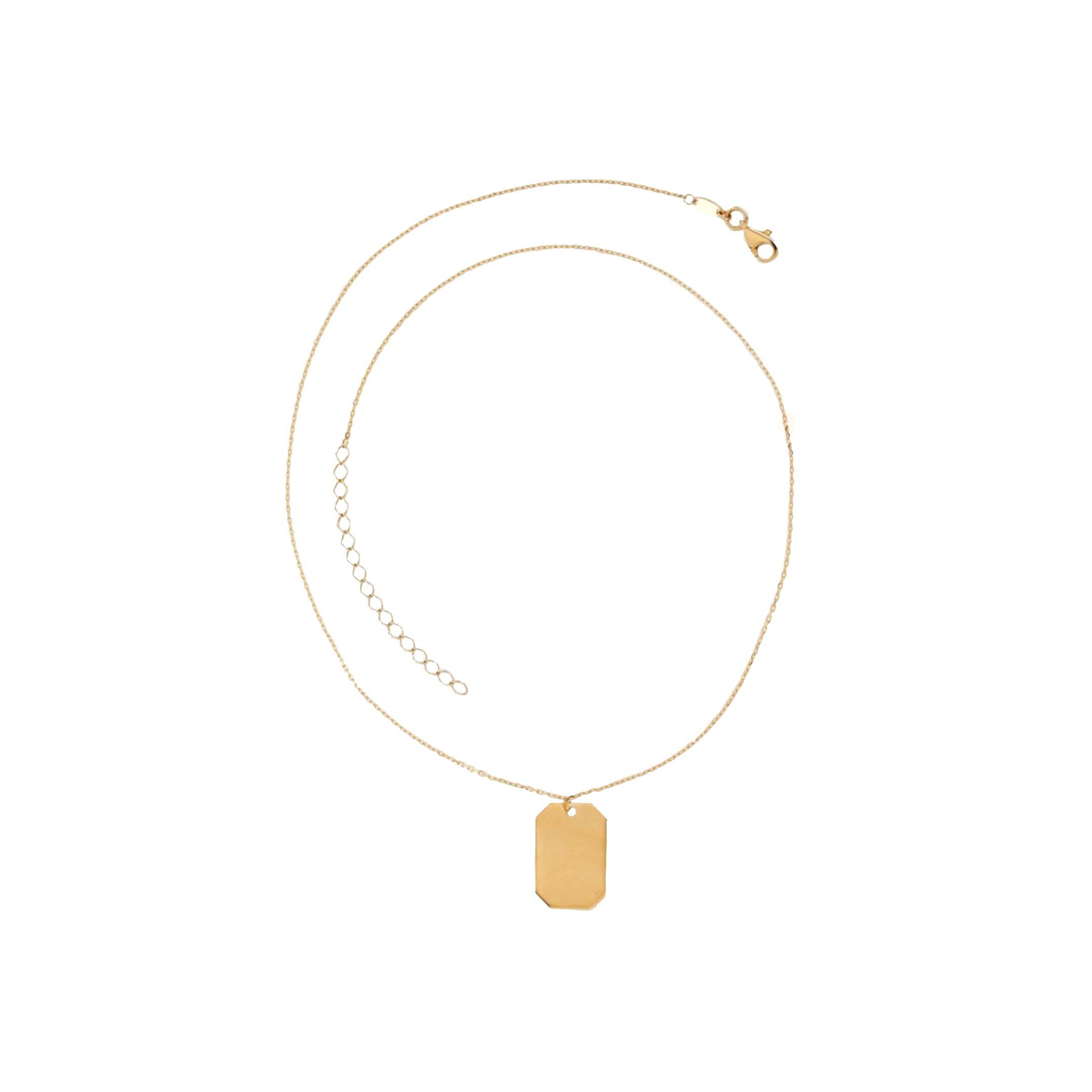 Delicate gold necklace with rectangular pendant