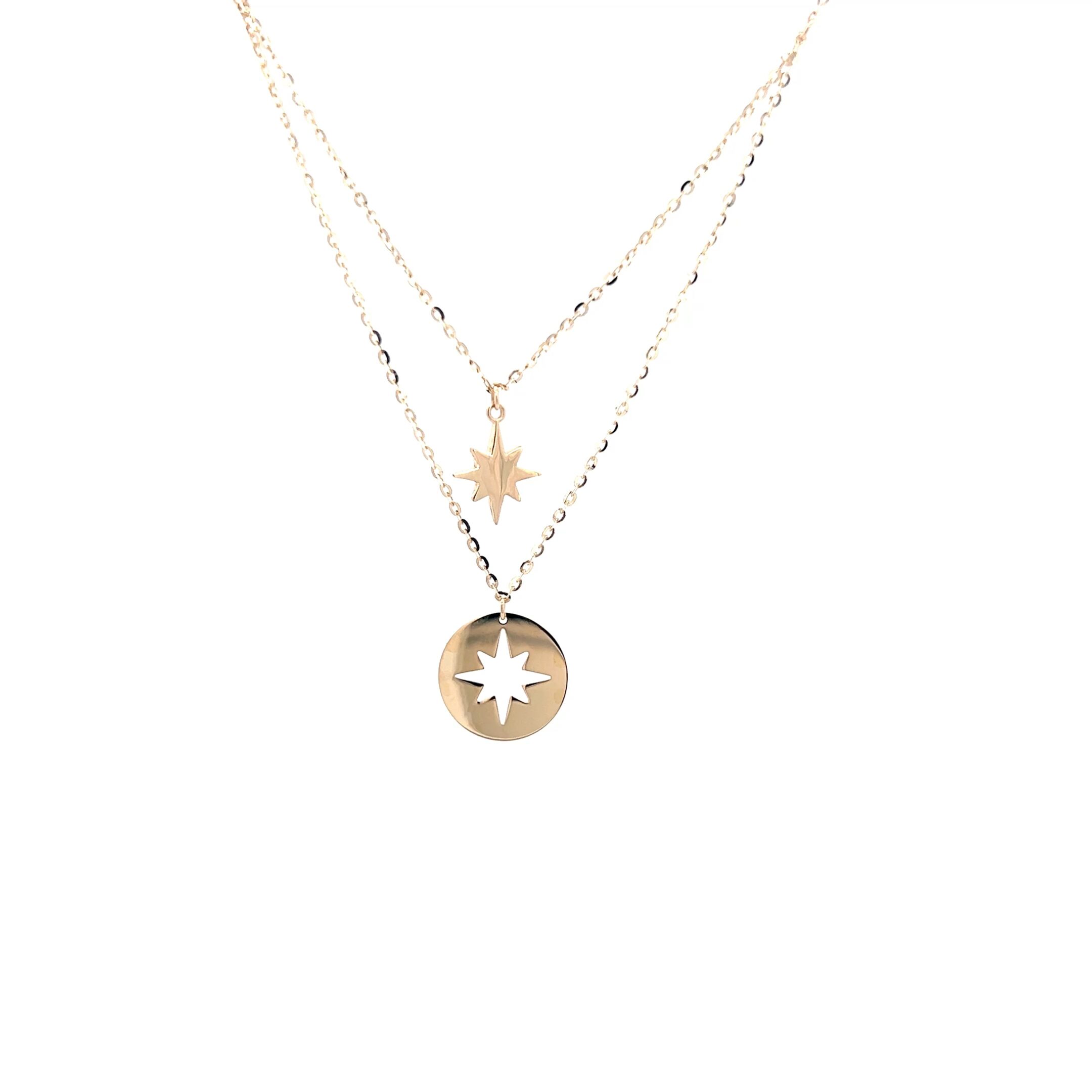 Layered gold star pendant necklaces