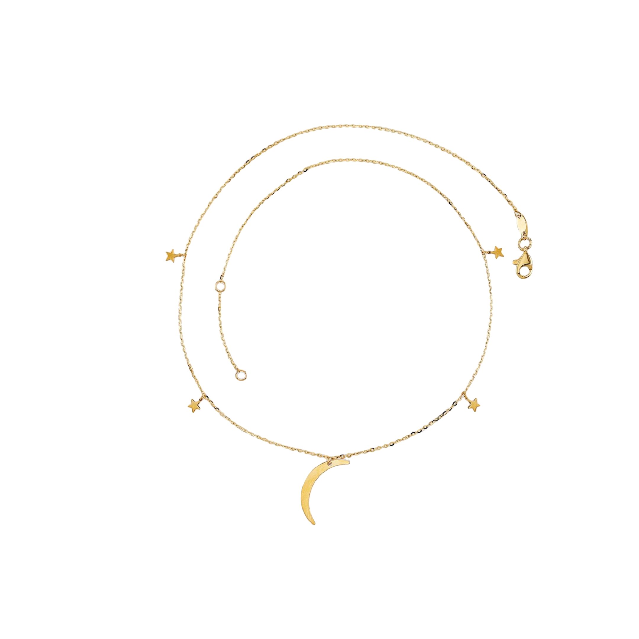 Gold crescent moon necklace with star charms