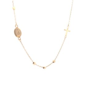 Delicate gold rosary necklace with cross charm