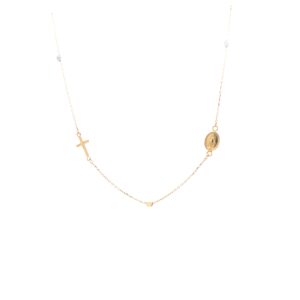 Delicate gold necklace with cross and medal