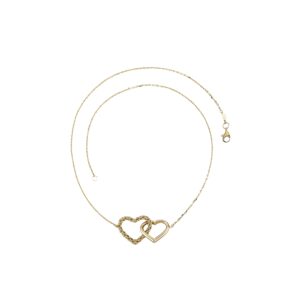 Gold necklace with two interlocking heart pendants