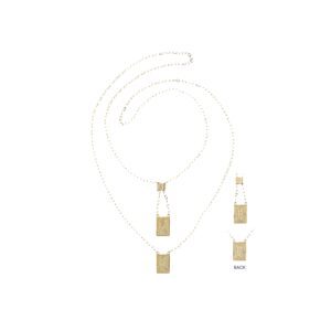 Layered gold chain necklace with rectangular pendants
