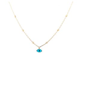 Gold chain necklace with blue evil eye pendant