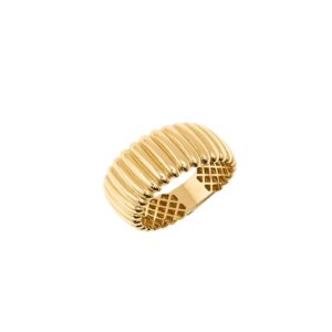 Wide gold ribbed band ring