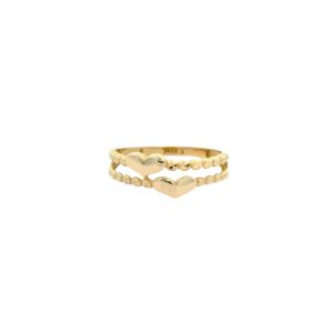 Gold double-band ring with two hearts