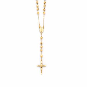 Gold rosary necklace with crucifix pendant